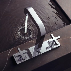AXOR Citterio 3-otvorová umývadlová batéria rukoväťami v tvare kríža, s doskou, s odtokovou súpravou s tiahlom, výška výtoku 166 mm, chróm, 39134000