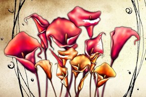 Obraz červené kvety kaly - 60x40