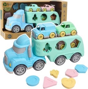 LEAN Toys Náučný triedič odťahové auto s autíčkami a kockami, pastelový BIO plast
