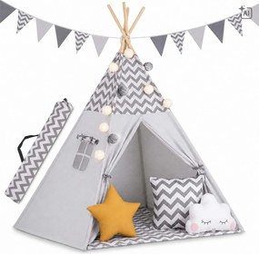 Detský stan Tepee so svetlom Nukido - sivý
