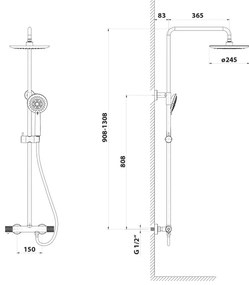 Sapho - Sprchová súprava SOLARIS s batériou, matná čierna