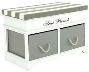 Lavica s vankúšom, 2 šuplíky, biela/sivá, SEAT BENCH 2 NEW
