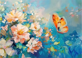 Obraz - Motýľ a kvety, olejomaľba II. (70x50 cm)