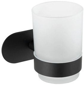 Matne čierny samodržiaci sklenený téglik na zubné kefky Orea – Wenko