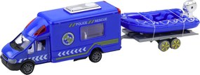 LEAN Toys Súprava: Policajné auto, záchranné vozidlo, loď, nákladné auto, vrtuľník – modrá