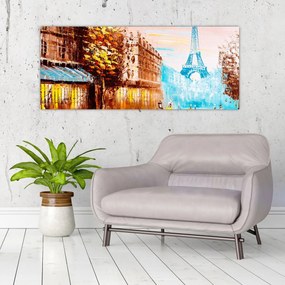 Obraz - Daždivého počasia a Eiffelovej veže (120x50 cm)
