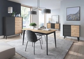 Široká komoda so zásuvkami Willow, čierna/dub artisan