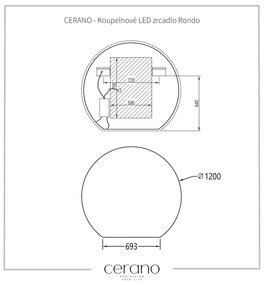 Cerano Rondo, LED kúpeľňové zrkadlo Ø 120 cm, CER-CER-NT2153-120