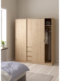Šatníková skriňa v dekore duba s posuvnými dverami v prírodnej farbe 177x200x60 cm Naia – Tvilum