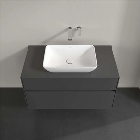 VILLEROY &amp; BOCH Collaro závesná skrinka pod umývadlo na dosku (umývadlo v strede), 2 zásuvky, s LED osvetlením, 1000 x 500 x 548 mm, Glossy Grey, C109B0FP