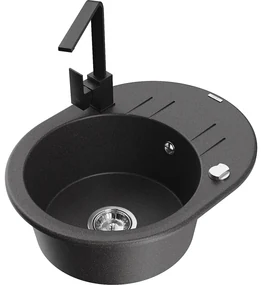 Mexen Kevin, drez granitový 586x458x190 mm, 1-komorový a čierna matná batéria Rita, čierna škvrnitá, 6517-76-670300-70