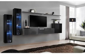 Obývacia stena Switch Sklo +LED XI čierna /Grafit