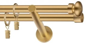 Dekorstudio Garniža dvojradová FLAT zlatá 19mm Dĺžka: 120cm, Typ uchytenia: Držiak dvojitý otvorený, Typ príslušenstva: Krúžky tiché so štipcami