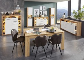 Vysoká komoda Rock, 121 cm, dub Wotan / biely lesk