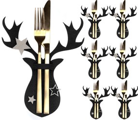 Vánoční obal na příbor Renifer 6 ks černý