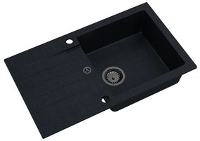 Sink Quality Natalie, kuchynský granitový drez 770x450x170 mm + čierny sifón, čierna škvrnitá-BROCADE, SKQ-NAT.B.1KDO.XB