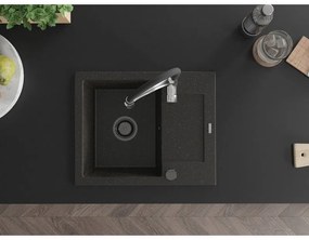 Mexen Enzo, 1-komorový granitový drez 576x465x174 mm a drezová batéria Aster, čierna-zlatá metalíza, 6506-75-73450-07-B