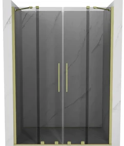 Mexen Velar Duo, posuvné sprchové dvere do otvoru 150 cm, 8mm šedé sklo, zlatá matná, 871-150-000-42-55