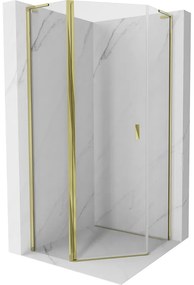 Mexen Mist L, päťuholníkový sprchový kút s krídlovými dverami, 100 x 100 cm, 8mm číre sklo, zlatý lesklý profil, 8A8L-100-100-50-00