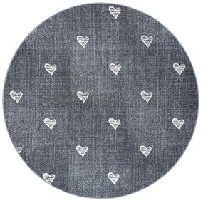 Okrúhly koberec pre deti HEARTS Jeans, vintage srdce - sivá Veľkosť: kruh 170 cm