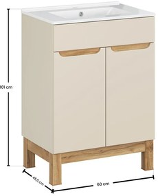 Koupelnová skříňka Bali Lava se zápustným umyvadlem 60 cm kašmírová/dub wotan