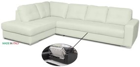 Kožená sedacia súprava s rozkladom na každodenné spanie ALEXIE – rohová, ľavá, biela (bianco 309)