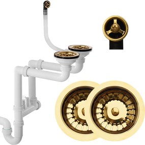 Gamma Gamma, 2-komorový manuálny sifón pre granitové drezy, zlatá lesklá, GMA-1M22GD