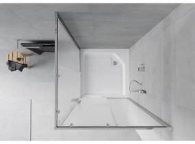 Mexen Rio, štvorcový sprchovací kút s posuvnými dverami 90(dvere) x 90(dvere) x 190 cm, 6mm sklo námraza, chrómový profil + biela sprchová vanička RIO, 860-090-090-01-30-4510