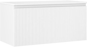 Mexen Rivel, kúpeľňová skrinka 100 cm s hornou časťou, 1 zásuvka, drážkovaná, biela matná, 91A20-10047-1-BFC01