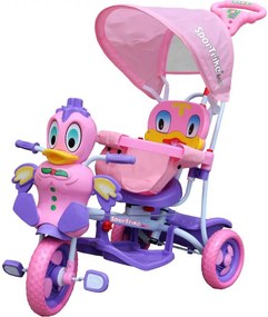 RAMIZ Detský bicykel Purple Duck s 3-kolesovým efektom + zvuky + strecha + bariéra + opierka na nohy + rukoväť + úložný priestor