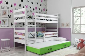 Poschodová posteľ s prístelkou - ERIK 3 - 190x80cm Biely - Zelený