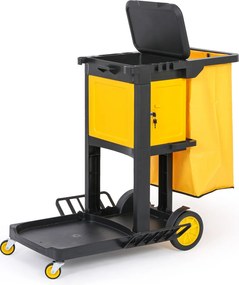 Profesionálny upratovací vozík s držiakmi mopov, skrinkou a vrecom s vekom, 1120 × 710 × 990 mm