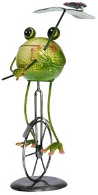 Záhradná kovová figúrka Cycle Frog, 36 cm, zelená