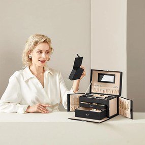 Šperkovnica so zrkadlom, s 2 zásuvkami, čierna