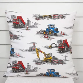 Biante Detská bavlnená obliečka na vankúš Sandra SA-578 Nákladiaky a bagre na bielom 40 x 40 cm
