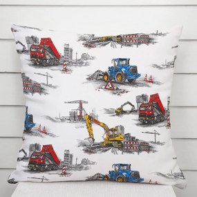 Biante Detská bavlnená obliečka na vankúš Sandra SA-578 Nákladiaky a bagre na bielom 45 x 45 cm