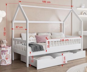 Detská domčeková posteľ z masívu borovice GAJA so šuplíkmi - 180x80 cm - biela