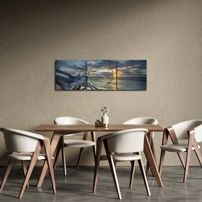Obraz mora pri západe slnka (s hodinami) (90x30 cm)