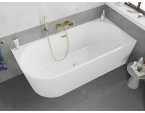 Mexen Silo, rohová voľne stojaca ryhovaná vaňa, pravá, 150 x 75 cm, biela lesklá, zlatý matný prepad, 52891507500P-55