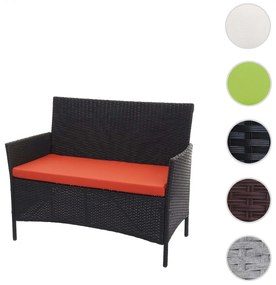Polyratanová záhradná lavica Halden - čierna, vankúš terakota
