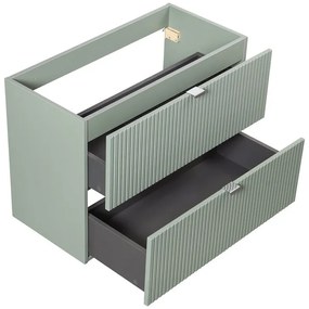 Závěsná skříňka Line Reed Green Gaja s deskou a umyvadlem 50 cm zelená/dub evoke