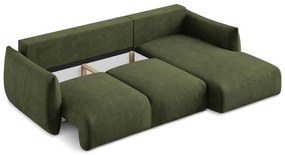 Zelená ženilková rozkladacia rohová pohovka (pravý roh/s leňoškou) Leila – Makamii