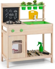 Detská kuchynka na hranie s kriedovou tabuľou, sporákom a vodovodným kohútikom Drevená hračka