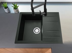 Gamma Modern 6550, 1-komorový granitový drez 650x500x210 mm s krátkym odkvapkávačom, čierna so zlatými bodmi, GMA-ZLE000093
