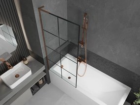 Mexen Next L, 1-krídlová vaňová zástena 80 x 150 cm, 6mm číre sklo-čierny vzor, ružové zlato profil, 895-080-000-03-77-60