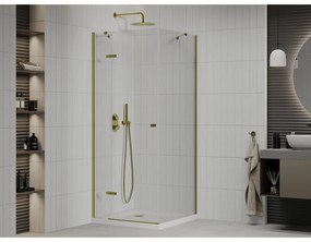 Mexen Roma, sprchovací kút 100 (dvere) x 100 (stena) cm, 6mm číre sklo, zlatý profil + slim sprchová vanička 5cm, 854-100-100-50-00-4010