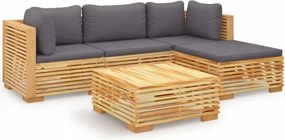 vidaXL 5-dielna sedacia súprava do záhrady, vankúše, teakové drevo