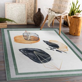 ANDRE 1088 umývací koberec Abstrakcie rám protišmykový - biely / zelená Veľkosť: 160x220 cm