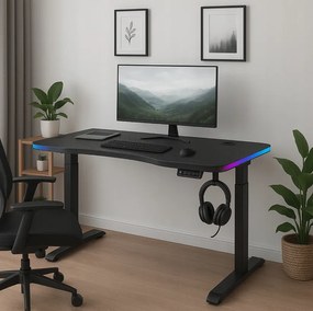 Elektrický výškovo nastaviteľný stôl 140 cm – čierny s LED podsvietením