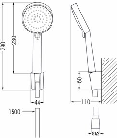 Mexen príslušenstvo - 1-bodový ručný sprchový set R-75, chróm, 785755052-00